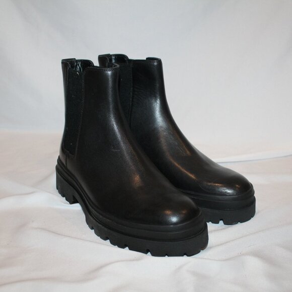 VINCE RIVERS WATERPROOF CHELSEA LUGSOLE LEATHER BLACK ANKLE BOOTS MEN 8 WOMEN 10 - Picture 3 of 8